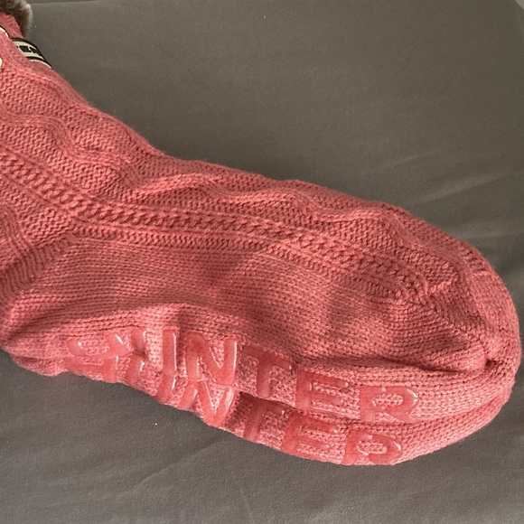 New HUNTER Slipper Socks Pink Faux Fur Knit Brown Gray One Size - Picture 4 of 7